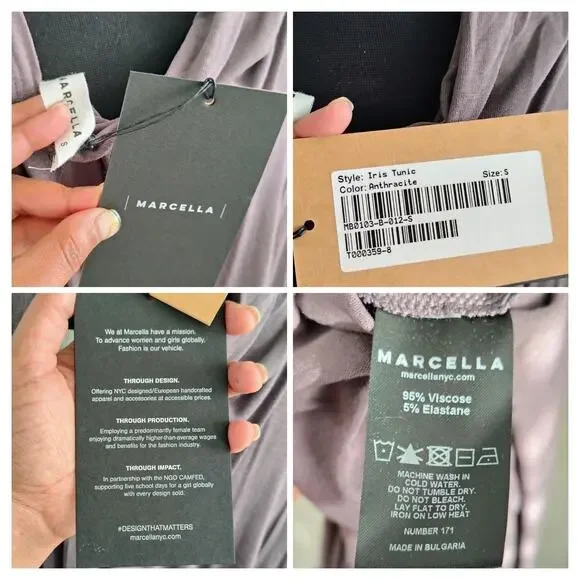 Marcella Small Anthracite Iris Tunic Top Long Sleeve Asymmetrical Edgy Flowy NEW - Picture 9 of 9